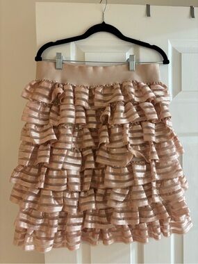H&M Metallic Rose Gold Tiered Ruffle Skirt